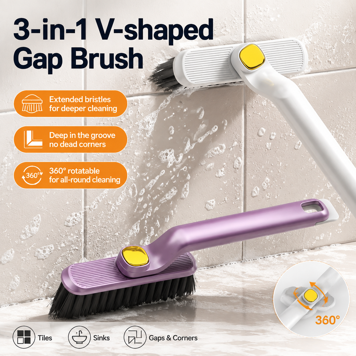 Rotatable Multi‑Function Gap Cleaning Brush